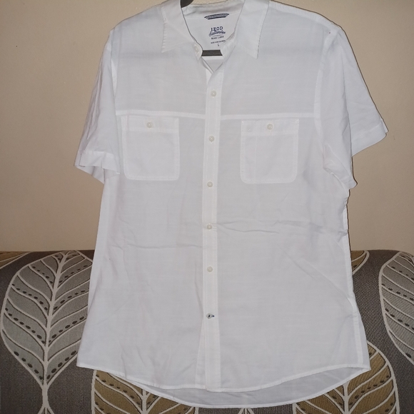 Men's Large IZOD Saltwater White Relaxed Classics 100% Cotton Button Up Shirt - Picture 4 of 5